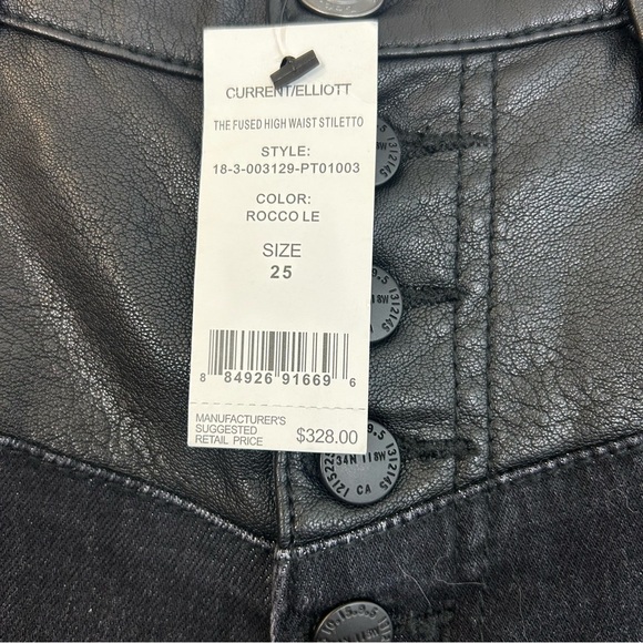 NWT Current/Elliot Fused High Waist Rocco Stiletto Black Faux Leather Jeans 25 - Picture 11 of 16
